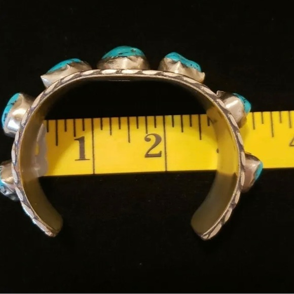 Massive Cuff Bracelet With 7 Turquoise Nuggets Vintage Sterling Silver - Picture 12 of 14
